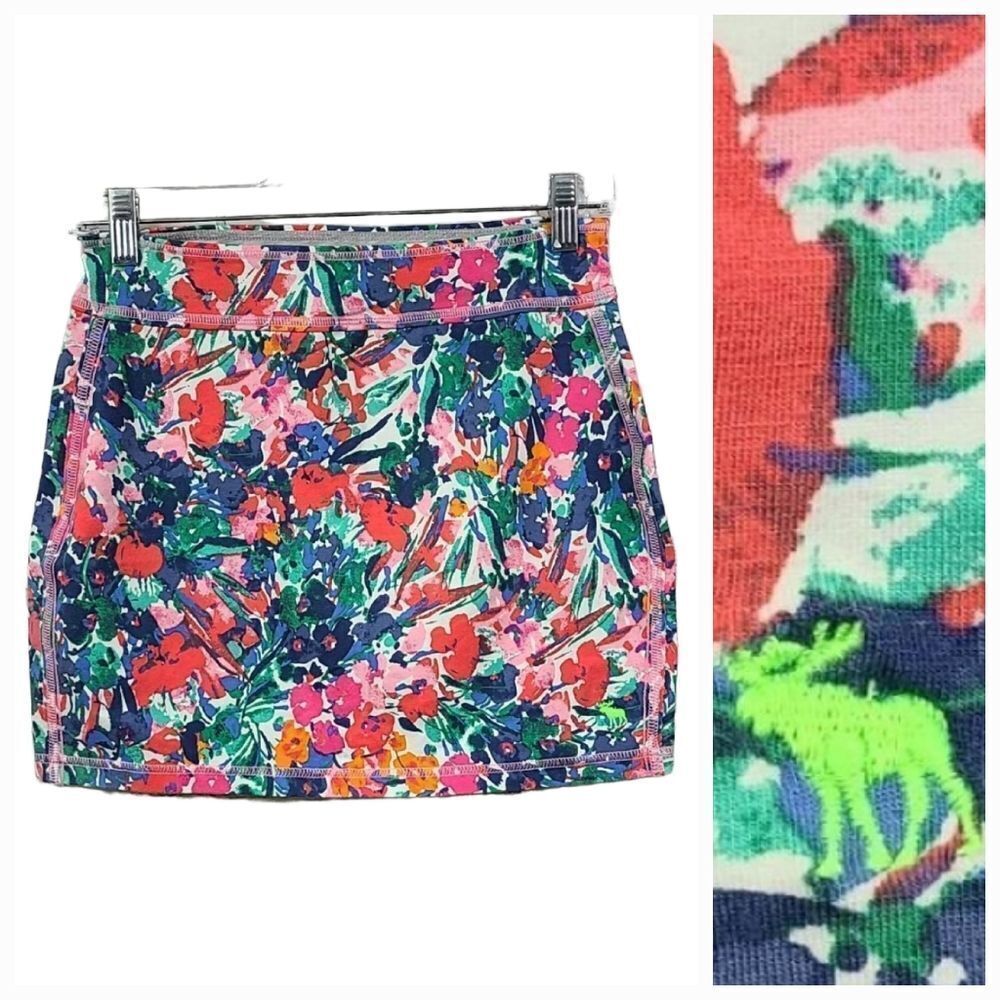 Abercrombie & Fitch Mini Skirt Perfect Stretch Pink Floral Bodycon Colorful Knit - Picture 2 of 9